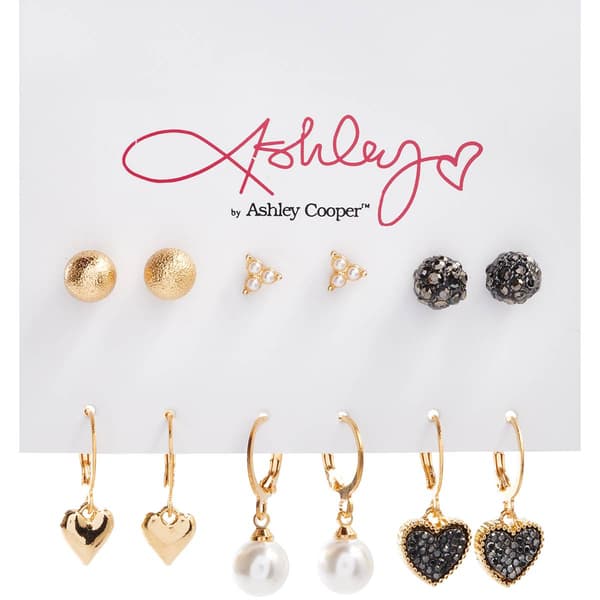 Ashley Crystal/Hearts/Pearl Drop Earring Set - image 