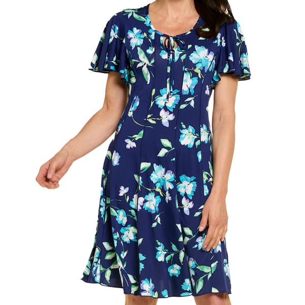 Plus Size Sami & Jo Flutter Sleeve Tie Neck Floral A-Line Dress