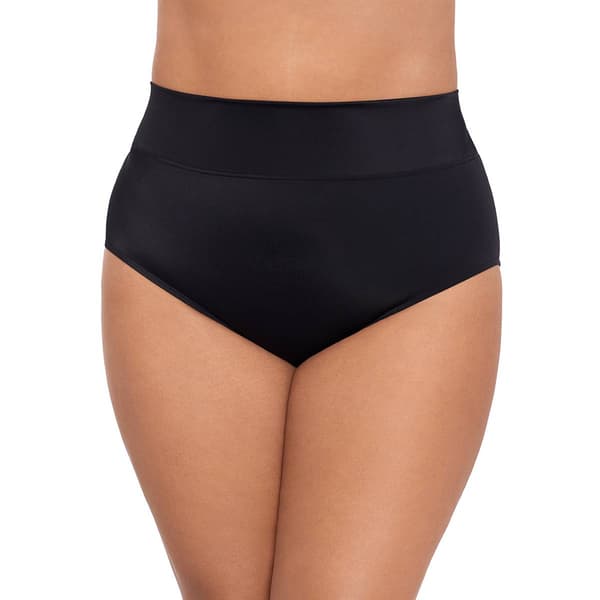 Plus Size TrimShaper Solid High Waist Shirred Brief Swim Bottoms