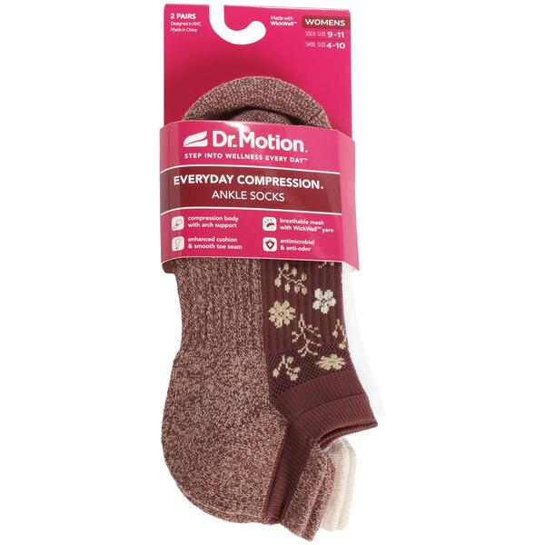 Womens Dr.Motion 2pk Floral Solid Low Cut Socks