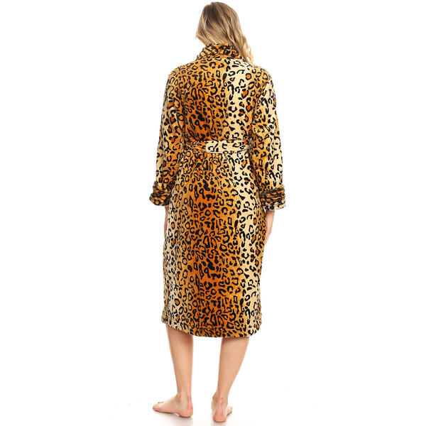 Womens White Mark Super Soft Cheetah Lounge Robe
