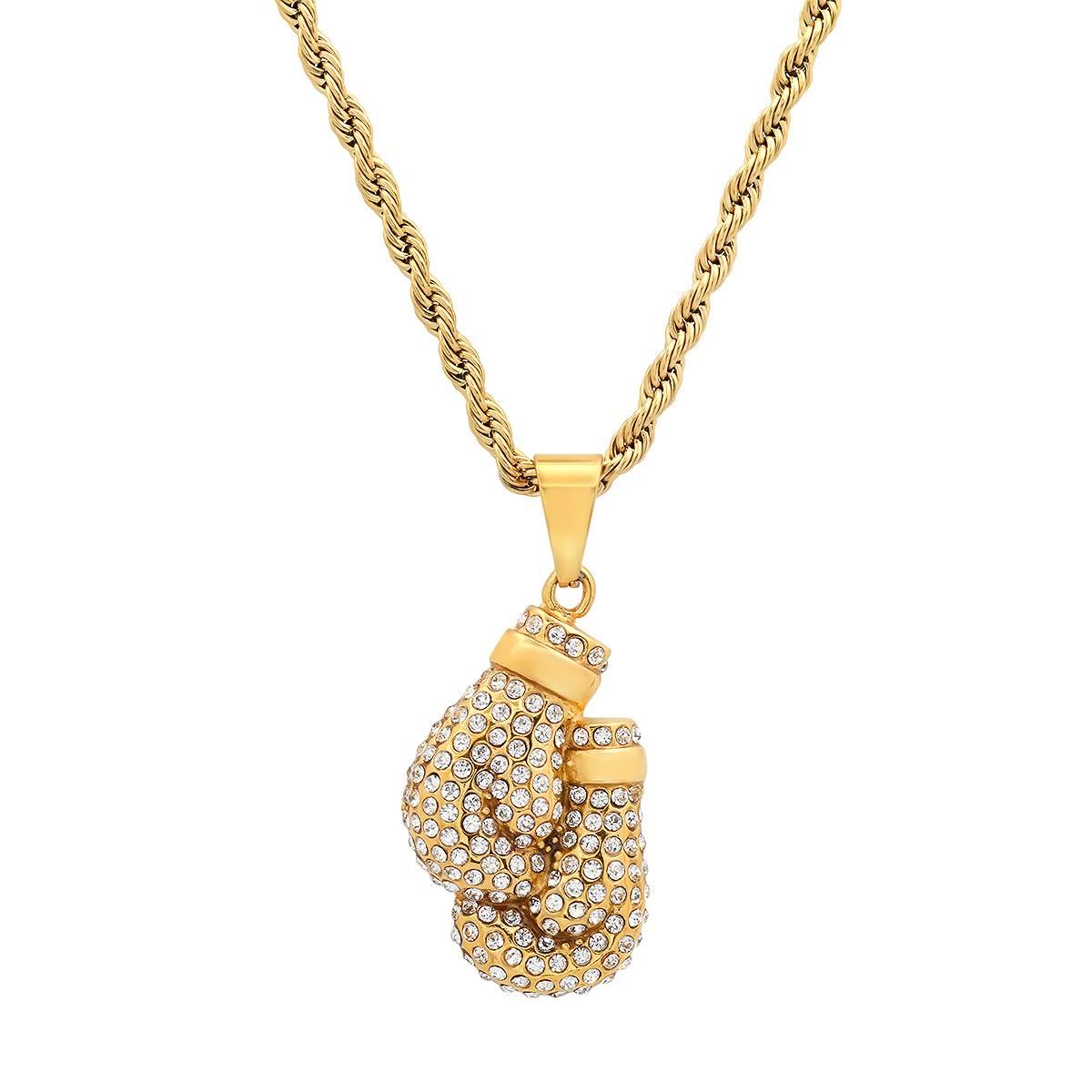 Mens Steeltime Knockout 18kt. Gold Plates Boxing Glove Necklace