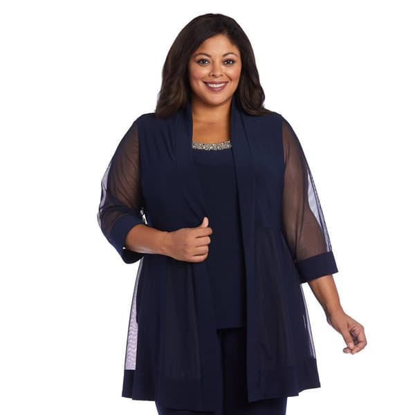 Plus Size R&amp;M Richards 3pc. Sheer Insert Beading Pantsuit Jacket