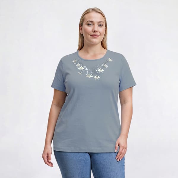 Plus Size Bonnie Evans Floral Daisy Chain Short Sleeve Tee - image 