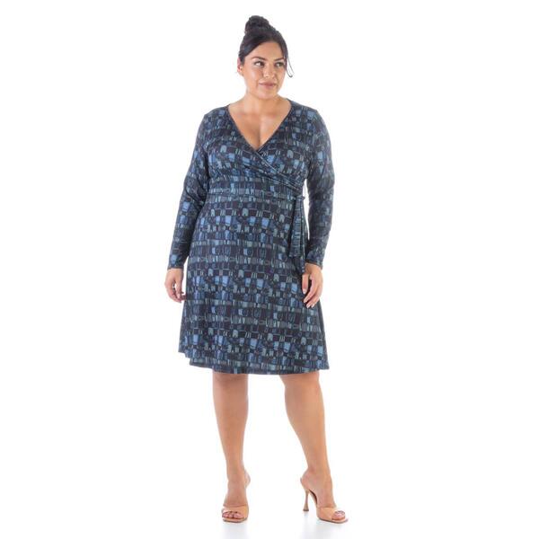 Plus Size 24/7 Comfort Apparel Abstract Faux Wrap Dress - image 
