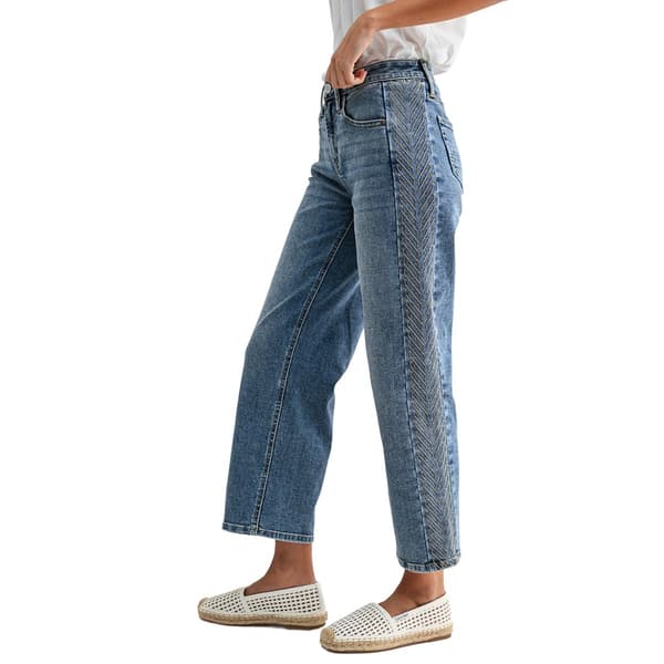 Womens CITY BLUES Embroidered Side Wide Leg Jeans