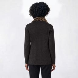 Womens New York Laundry Leopard Collar Button Front Cardigan