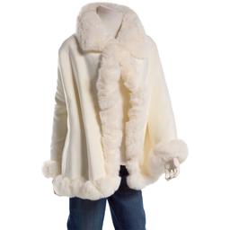 Womens Modena Solid All Over Faux Fur Trim Cape