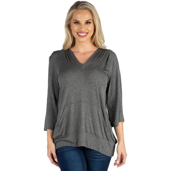 Womens 24/7 Comfort Apparel Elbow Sleeve Pocket Hoodie Top - image 