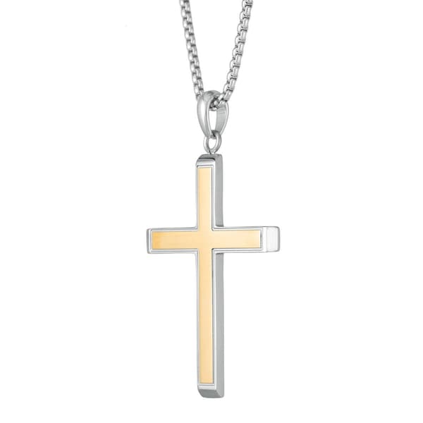 Mens Lynx Stainless Steel Gold Ion Plating Chain Cross Pendant