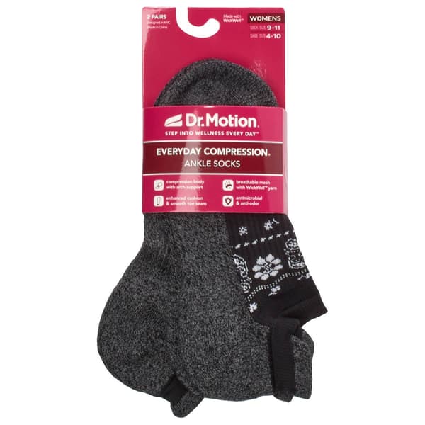 Womens Dr. Motion® 2pk. Bandana Black Low Cut Socks - image 