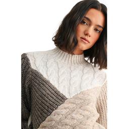 Womens CITY BLUES Long Sleeve Patchwork Cable Sweater