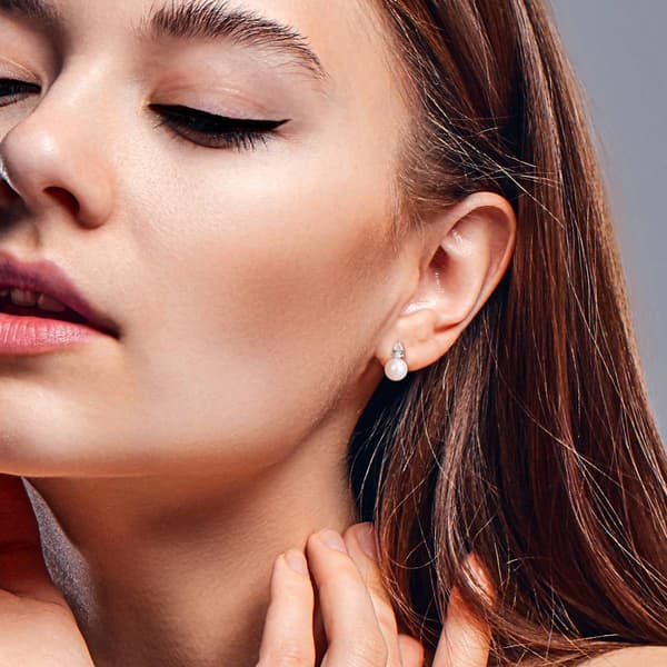 Gemstone Classics™ Freshwater Pearl & White Sapphire Earrings