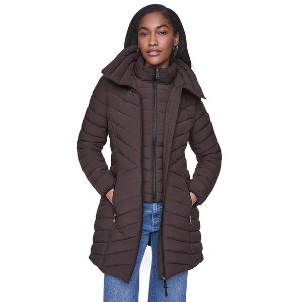 Womens DKNY Stretch Down & Puffer Coat with Bib