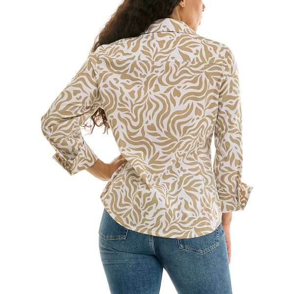 Womens Zac & Rachel 3/4 Sleeve Abstract Casual Button Down