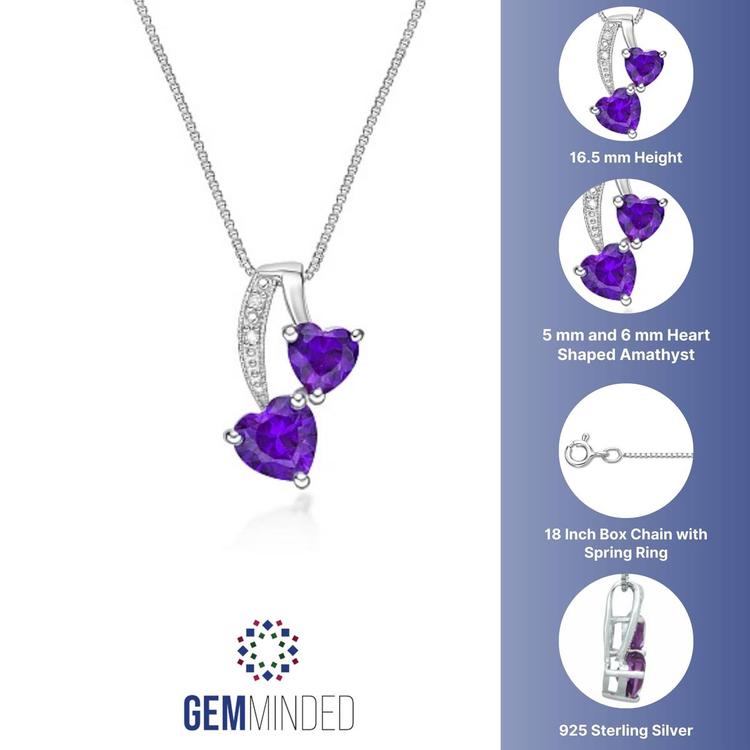Gemminded Sterling Silver 5mm Heart Created Amethyst Pendant