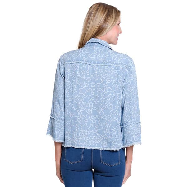 Womens Multiples 3/4 Flounce Sleeve Star Denim Jacket