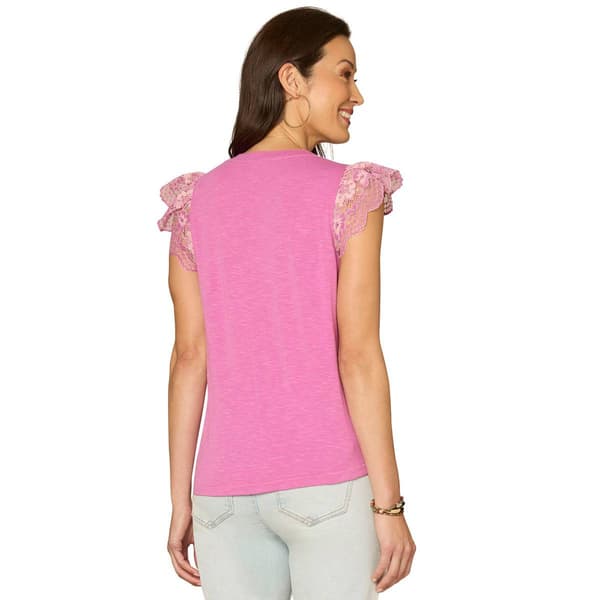 Womens Democracy Scallop Lace Cap Sleeve Blouse