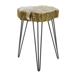 9th & Pike® Gold Polystone and Metal Modern Accent Table