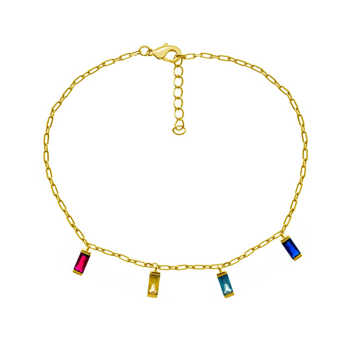 Barefootsies Gold Plated Multi Color CZ Drop Anklet