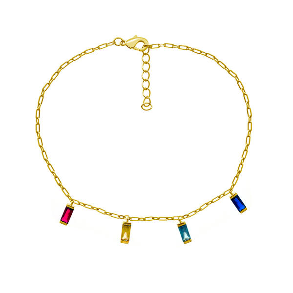 Barefootsies Gold Plated Multi Color Cubic Zirconia Drop Anklet - image 