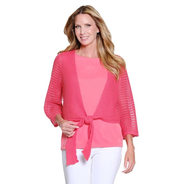 Petite Multiples 3/4 Sleeve Tie Front Open Knit Cardigan