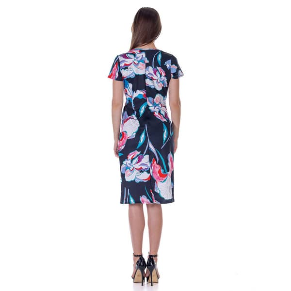 Womens 24/7 Comfort Apparel Floral Knee Length Faux Wrap Dress