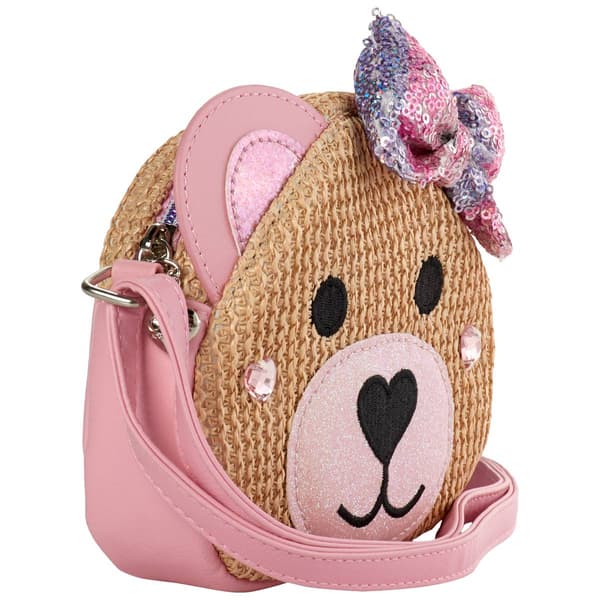 Girls OMG Winny Teddy Bear Straw Crossbody Bag