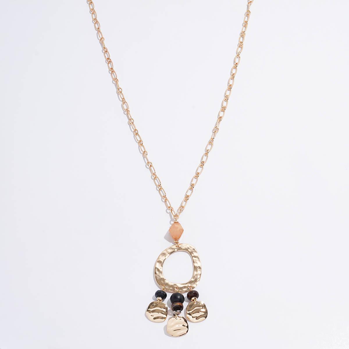 Ashley Cooper(tm) Long Gold-Tone Beaded Textured Oval Pendant