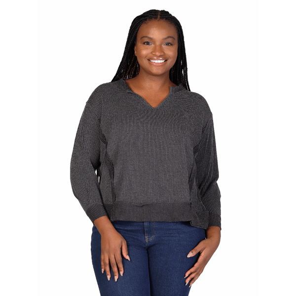 Plus Size 24/7 Comfort Apparel Ribbed Knit V-Neck Sweatshirt