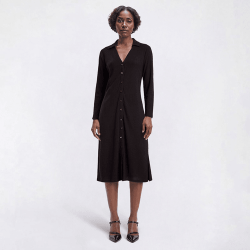 Womens Harper 241 Long Sleeve Rib Knit Midi Shirtdress