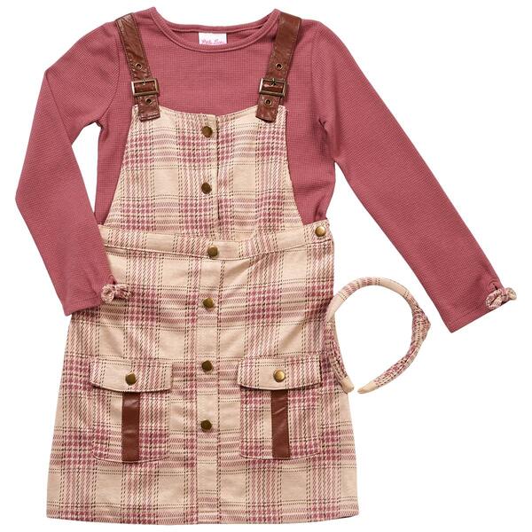 Girls &#40;7-12&#41; Little Lass&#40;R&#41; Waffle Knit Top & Plaid Jumper Set - image 