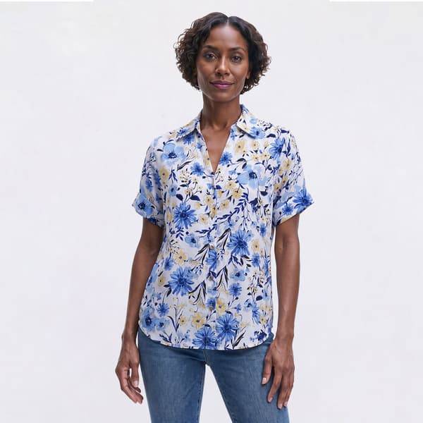 Womens Anne Klein Short Sleeve Button Front Floral Blouse - image 