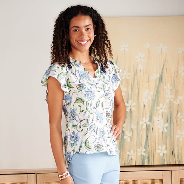 Womens Preswick & Moore(R) Flutter Sleeve Floral Leaf Blouse - image 