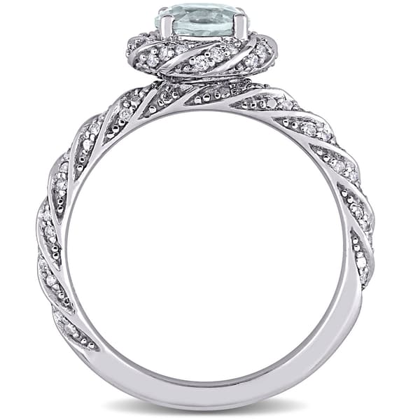 Gemstones Classics&#8482; 14kt. White Gold Aquamarine/Diamond Halo Ring
