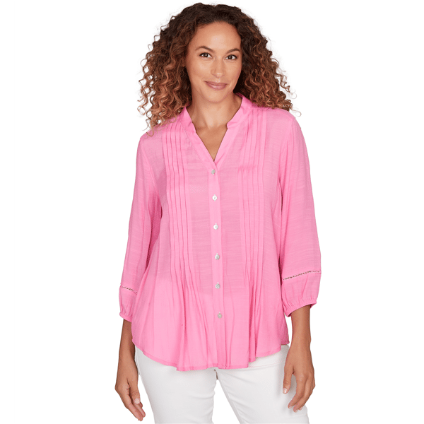 Petite Ruby Rd. Must Haves I Solid Silky Slub Pleated Button Fro - image 