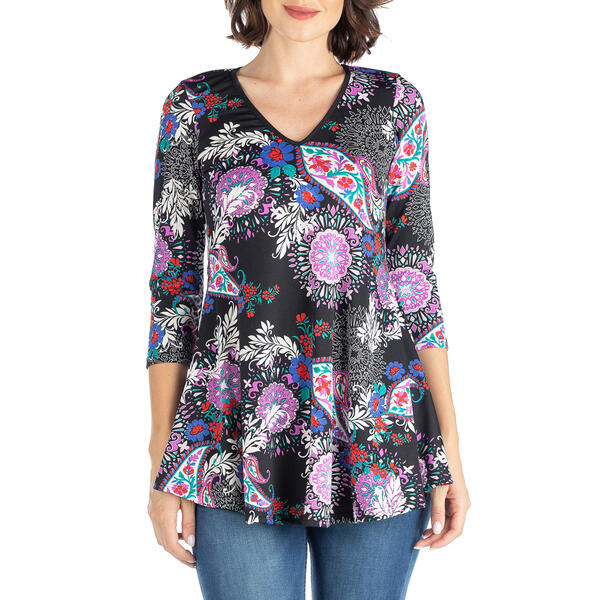 Womens 24/7 Comfort Apparel Paisley 3/4 Sleeve Tunic - image 