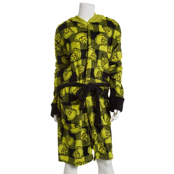 Womens Dr. Seuss Buffalo Check The Grinch Hooded Long Sleeve Robe - image 