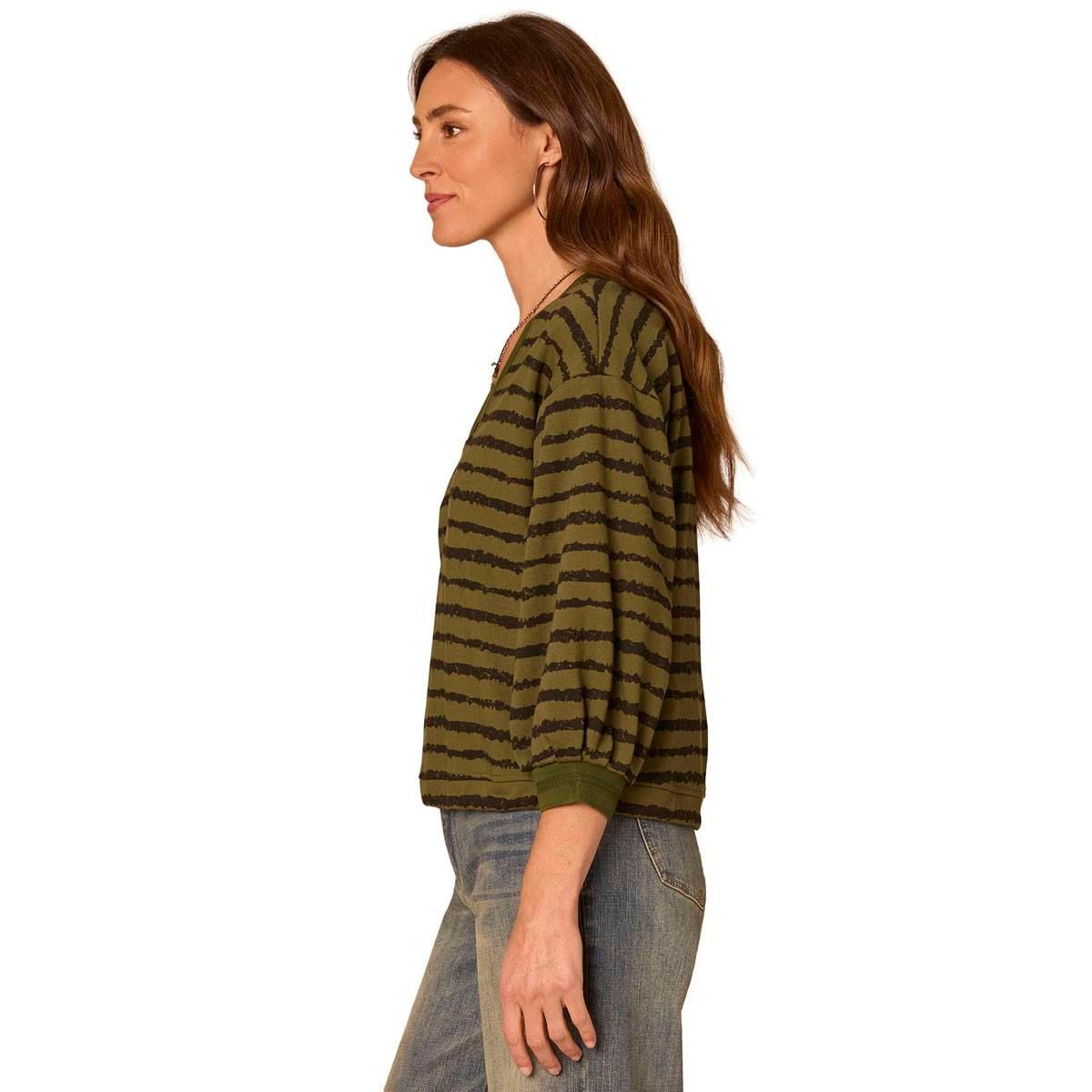 Petite Democracy 3/4 Blouson Sleeve V-Neck Stripe Blouse