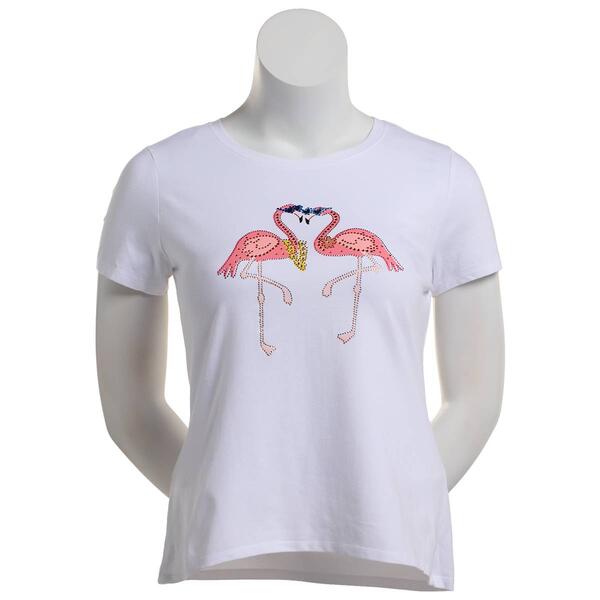 Womens New York Laundry Short Sleeve Embellished Flamingos Tee - image 