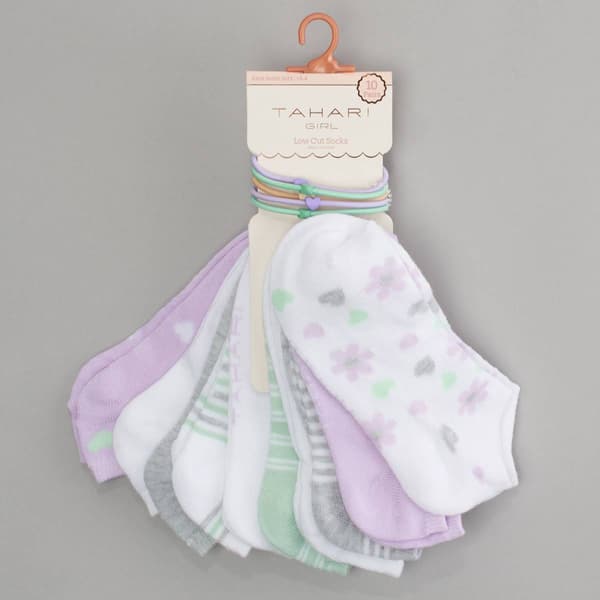 Girls Tahari 10pk. Floral Hearts/Solid/Stripe Low Cut Socks - image 