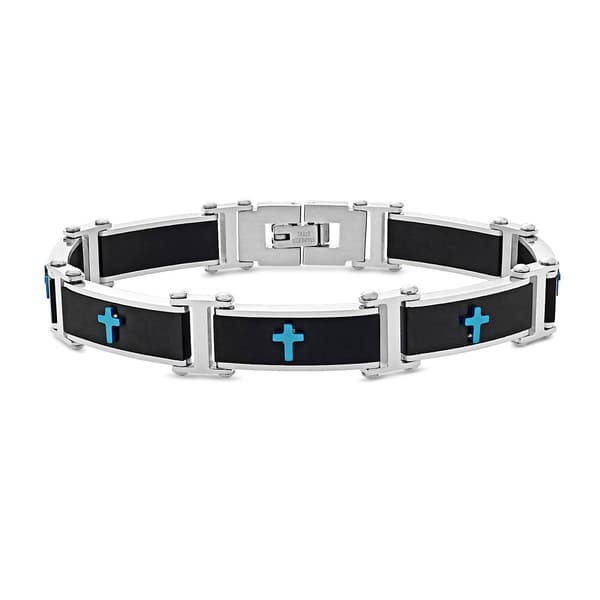Mens Forever New Stainless Steel Carbon Fiber Cross Bracelet - image 