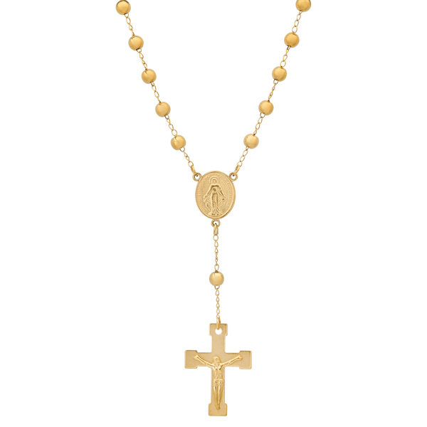 Mens Iron Saints 18kt. Gold-Plated Rosary-Style Cross & Crucifix