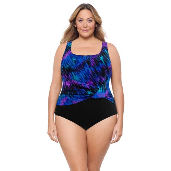 Plus Size Great Lengths Twist Front Abstract One Piece Swimsuit - image 