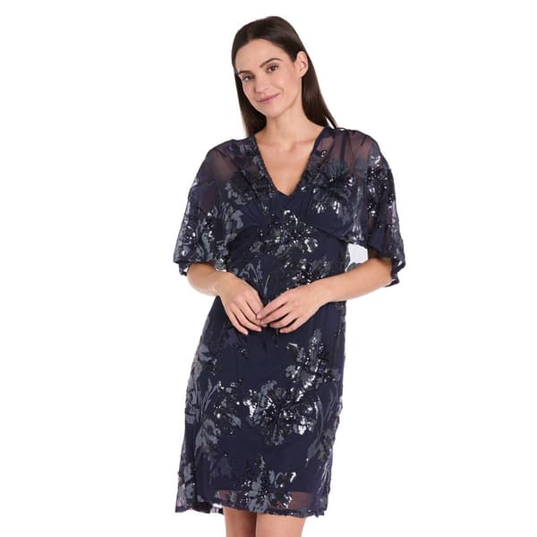 Petite R&M Richards Flutter Sleeve Sequin Floral Shift Dress