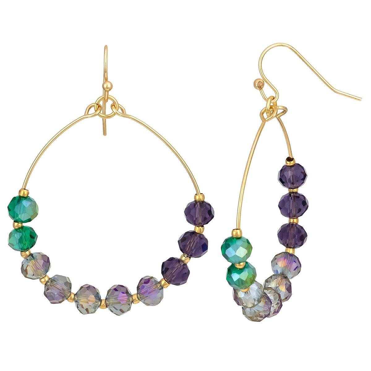 Ashley Cooper(tm) Gold-Tone Multi-Colored Beaded Gypsy Hoop Earrings