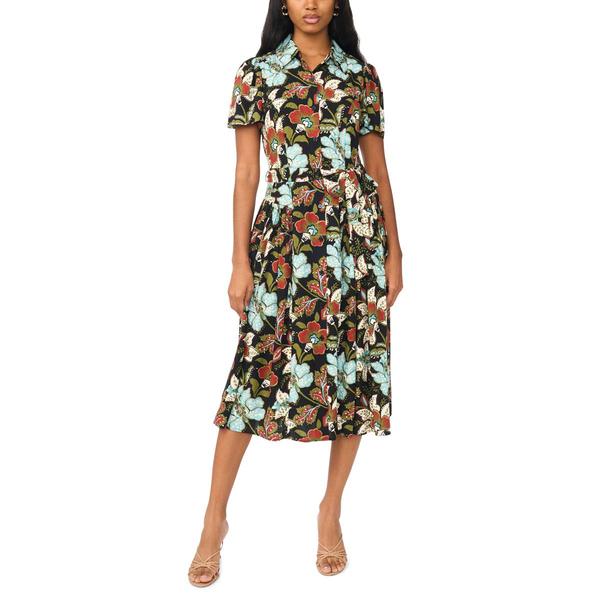 Womens Cece Short Sleeve Solid Challis Shirtdress Midi