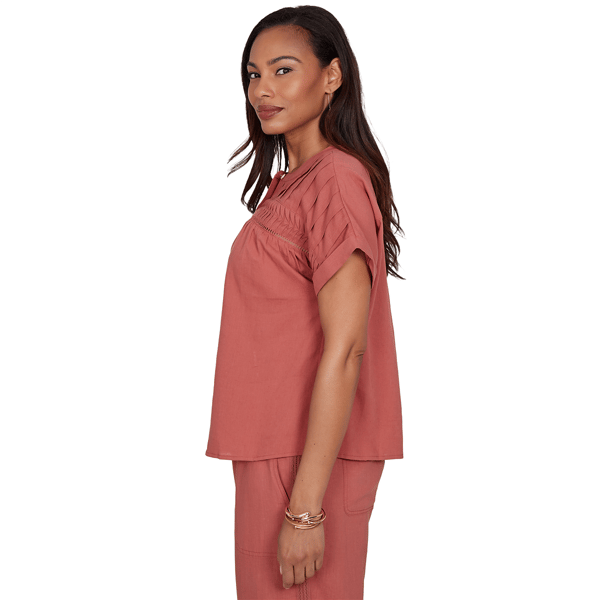 Womens Ruby Rd. Sedona Escape Short Sleeve Pleated Blouse