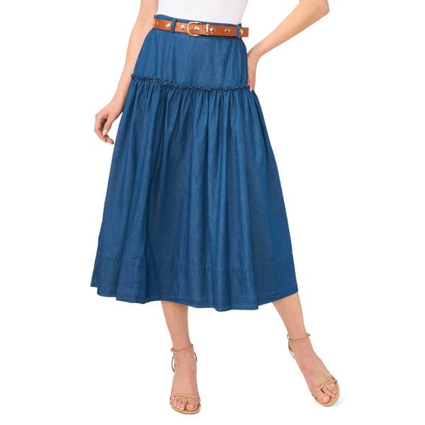 Womens Cece Belted Waist Tiered Denim Midi Skirt - image 