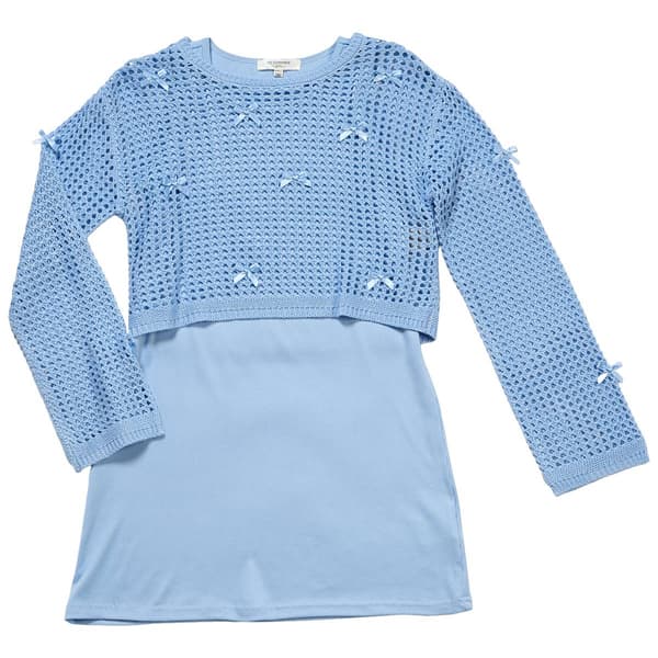 Girls (7-16) No Comment 2Fer Long Sleeve Crochet Top & Tank Dress - image 